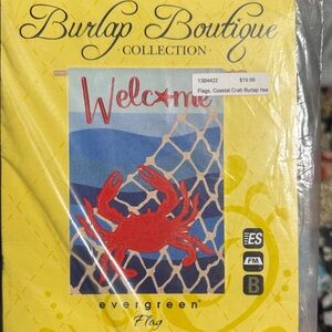 Evergreen Coastal Crab Burlap Flag